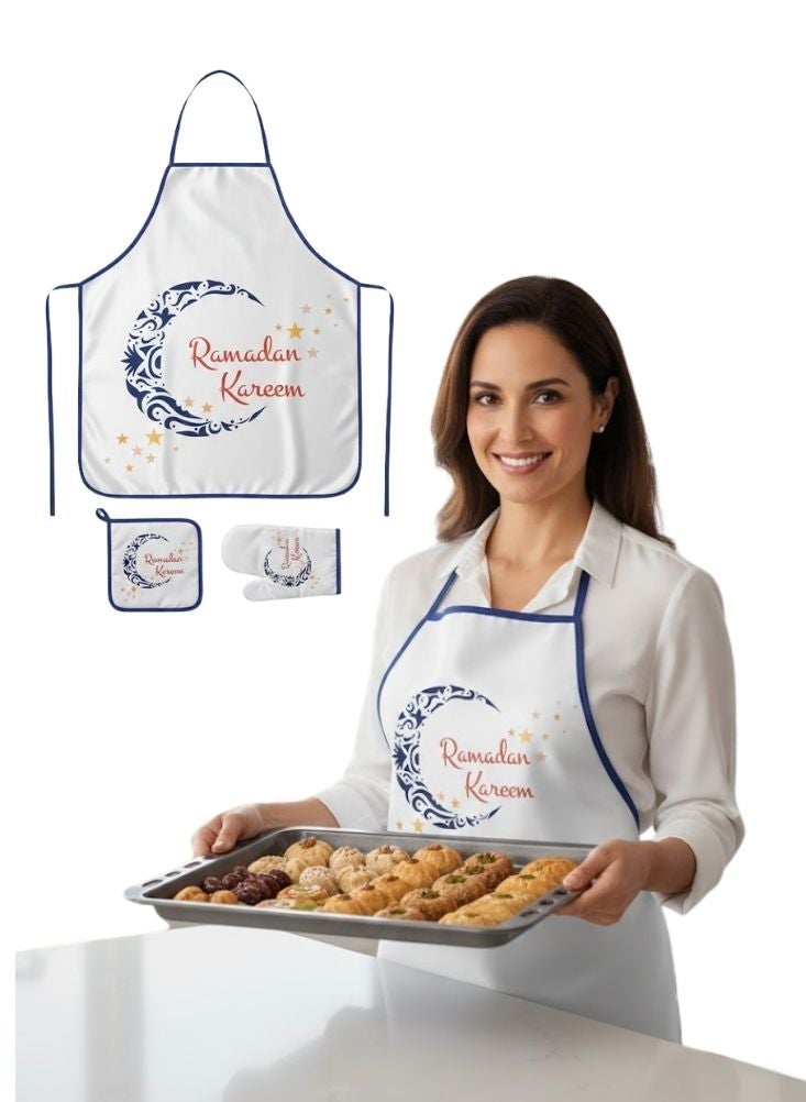 Premium Ramadan Kareem Apron Set with Oven Mitt and Pot Holder – Islamic Kitchen Cooking Set - Image 1